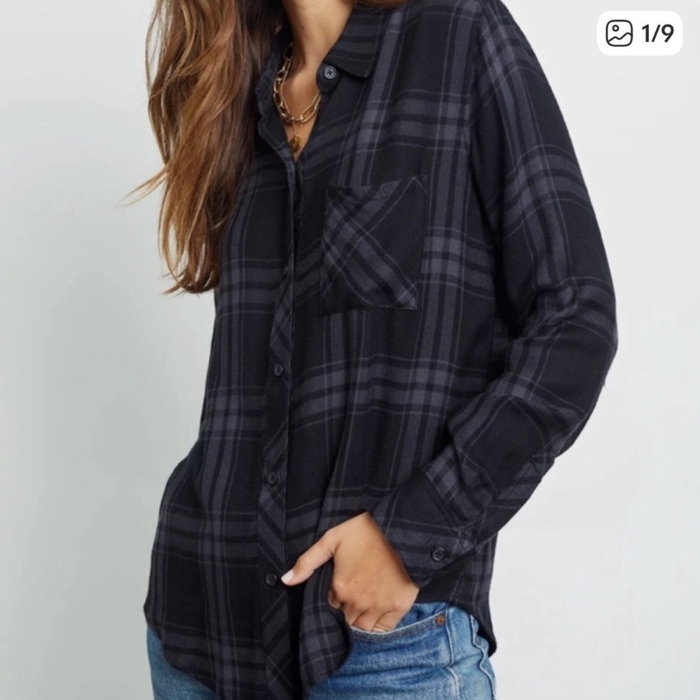 Rails Hunter Blue Black Plaid Button Down Shirt back to school fall Small